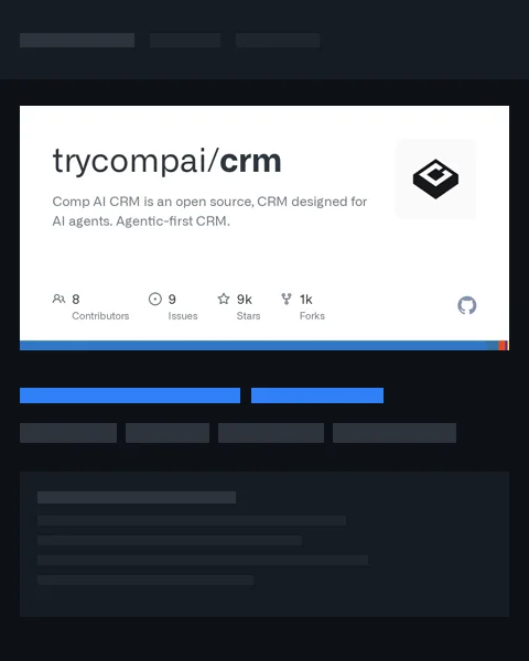 A reel showing the trycompai CRM repository page