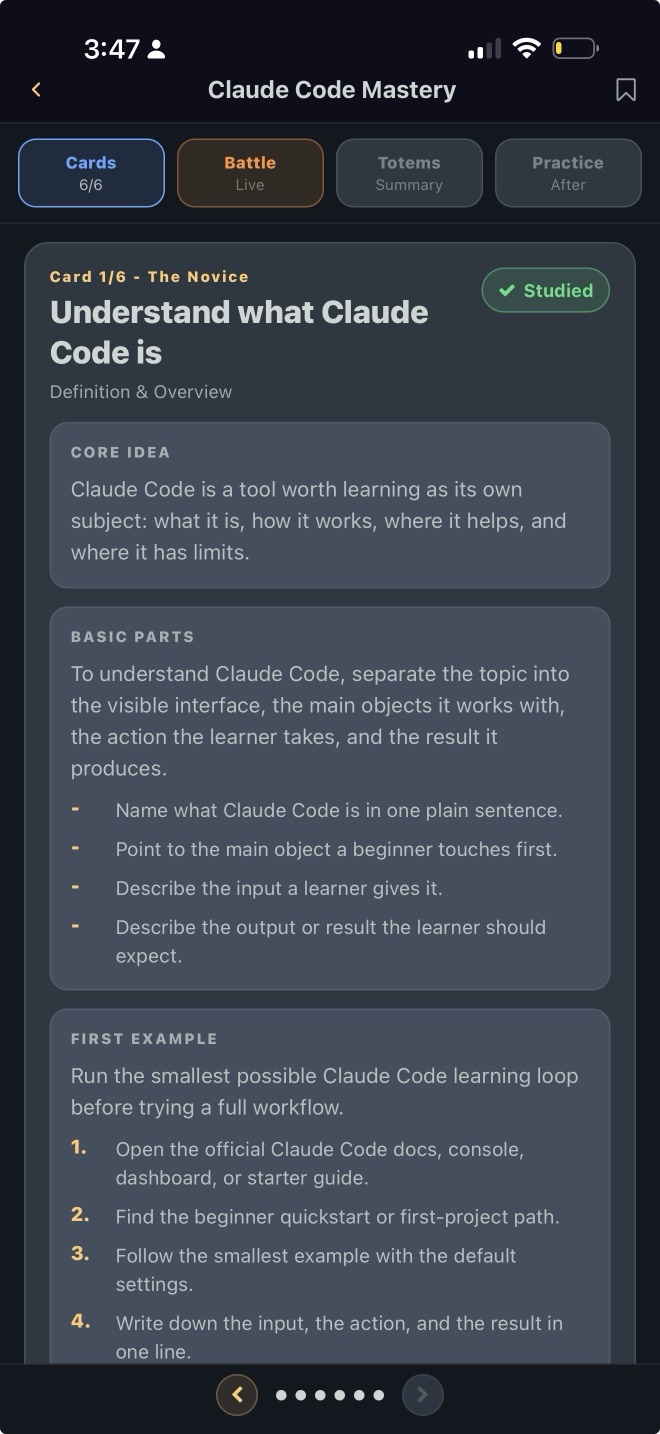 A guided study lesson with checkpoint questions