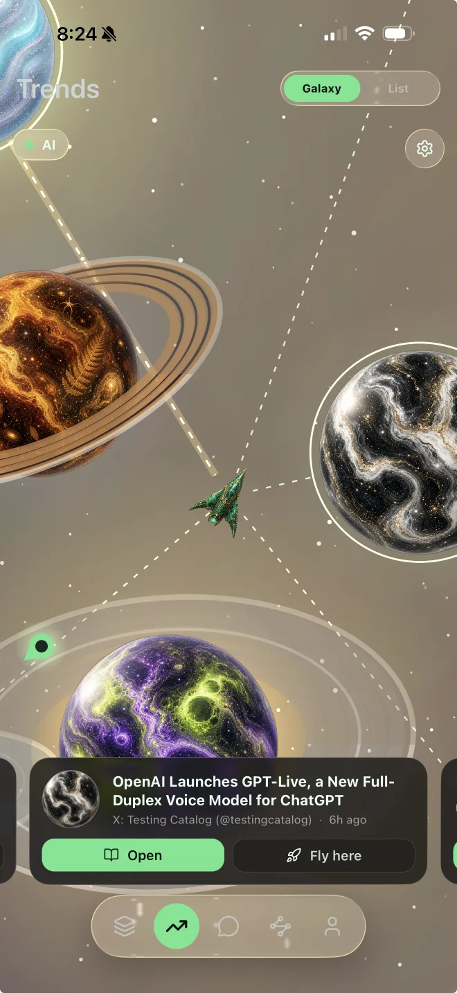 Trend Universe: the topics you follow as a living galaxy