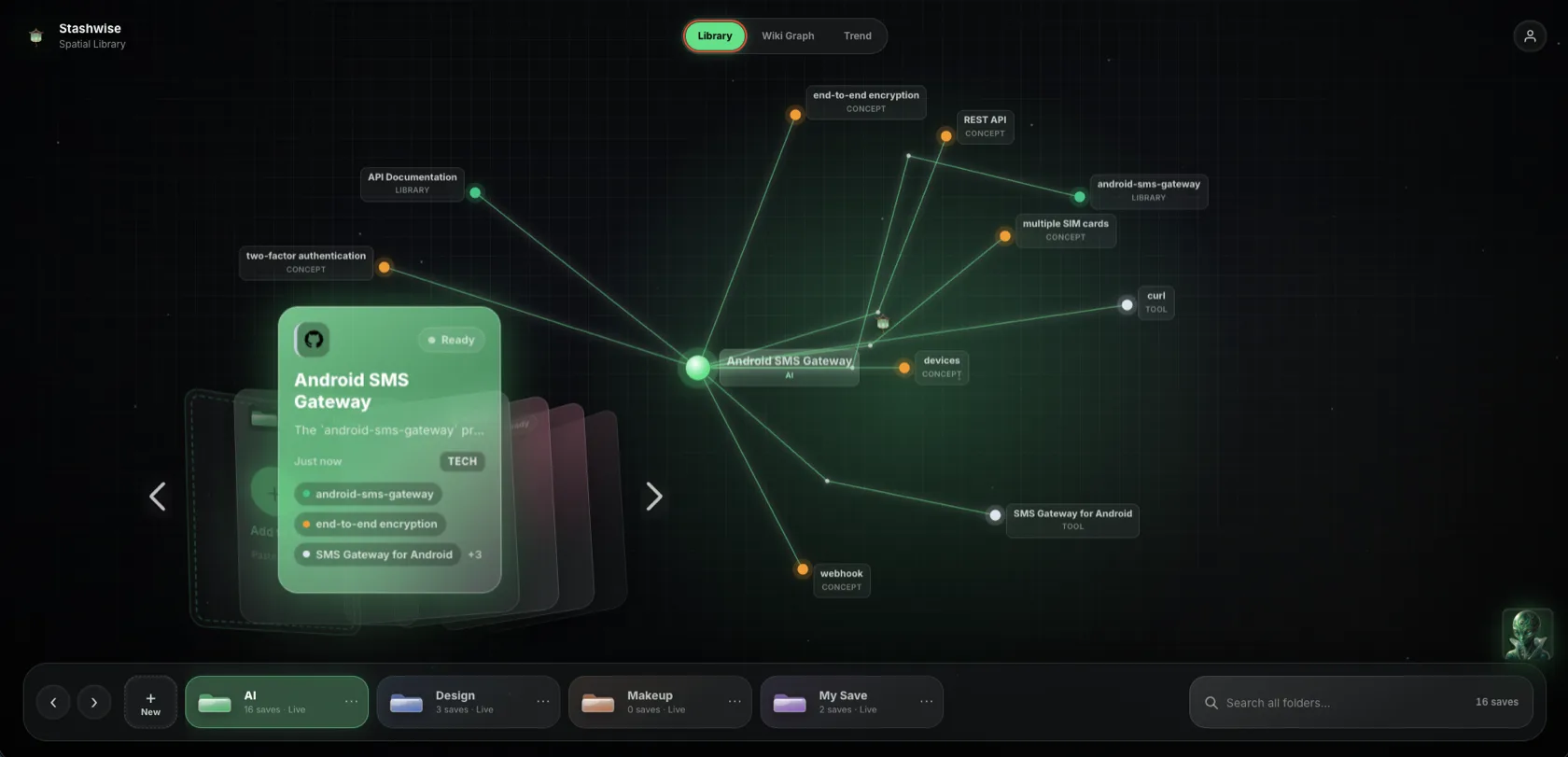 Stashwise web library as a constellation of saved items